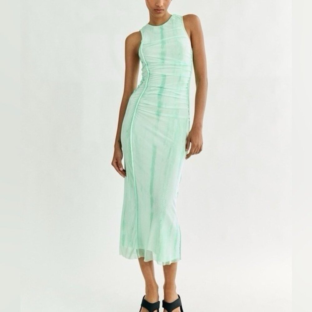 ZARA Tulle Mesh Midi Dress Women's LARGE Mint Green 8342/376/513 ROMANIA🇷🇴MADE